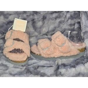 NWT Birkenstock Papillio Arizona Big Buckle Teddy Shearling sandals pink SZ 7/38